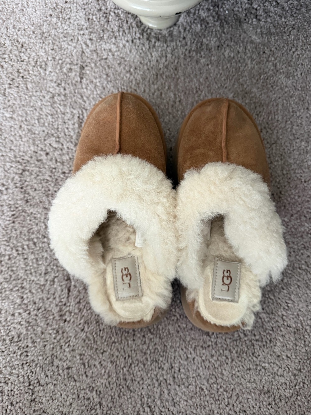 UGG Women's Chestnut Suede Shearling Clog Slippers with Cream Collar